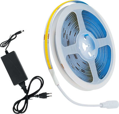 GloboStar LED Streifen Versorgung 12V mit Warmes Weiß Licht Länge 5m und 308 LED pro Meter mit Netzteil