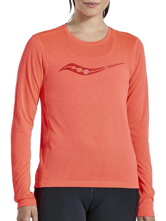 Saucony Women's Athletic Blouse Long Sleeve Orange