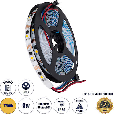 GloboStar LED Strip Power Supply 12V with Warm White Light Length 5m and 30 LEDs per Meter SMD5050