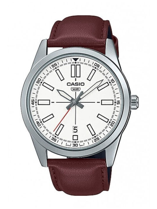 Casio Ceas Barbati 41mm Baterie cu Curea din Piele Albă