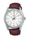 Casio Ceas Barbati 41mm Baterie cu Curea din Piele Albă