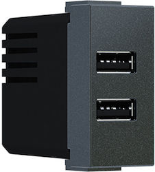 Aca Modys Χωνευτή Πρίζα με 2 Θύρες USB Γκρι