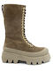 Suede Medium Heel Women's Boots with Laces / Zipper Silvy Beige