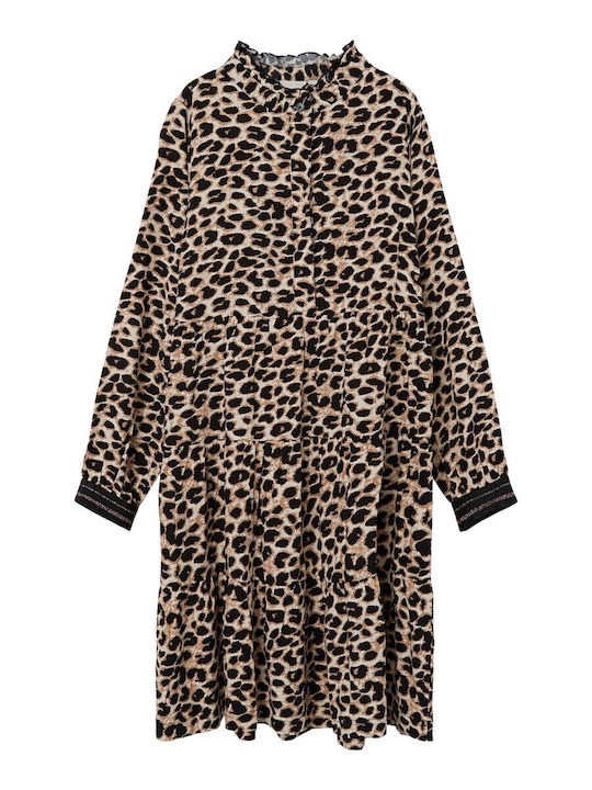 Παιδικό Φόρεμα Μακρυμάνικο Animal Print Καφέ