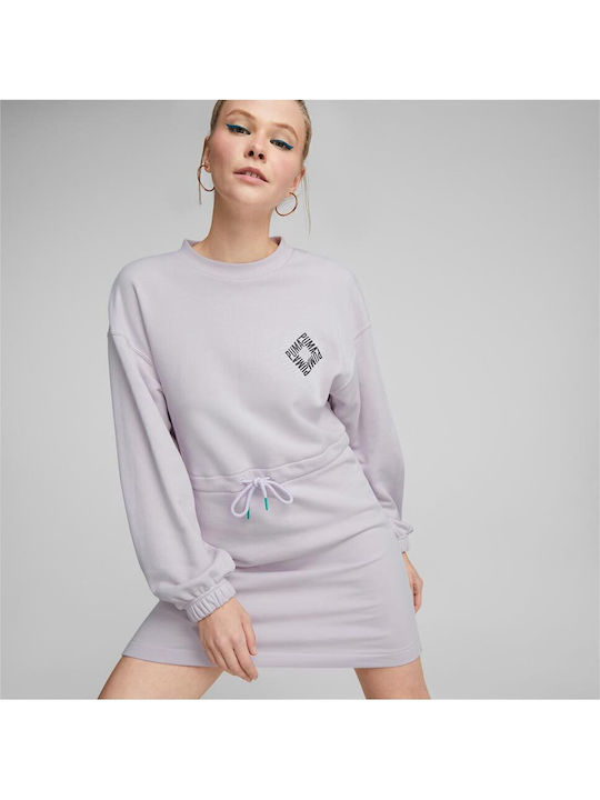 Mini Sportliches Damenkleid Langärmelig Lila