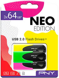 PNY Triple Pack Neon 64GB USB 2.0 Stick Multicolor