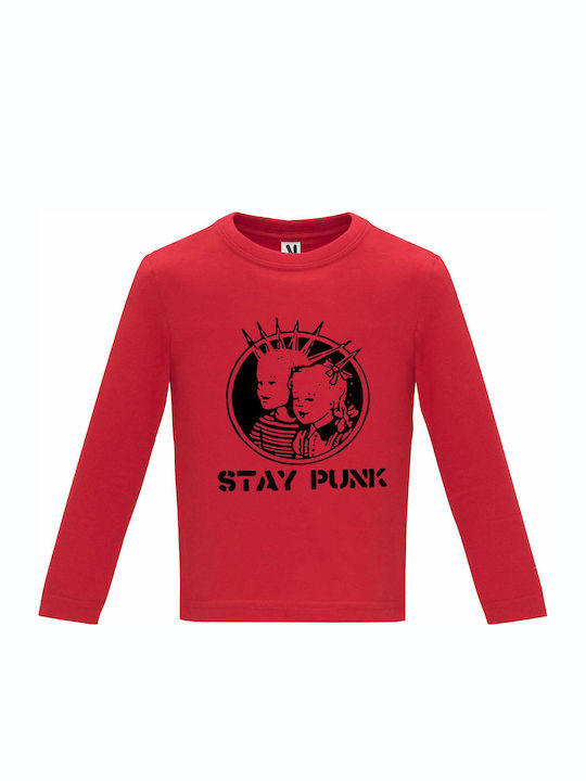 Kids Long Sleeve Top "Stay Punk", Red