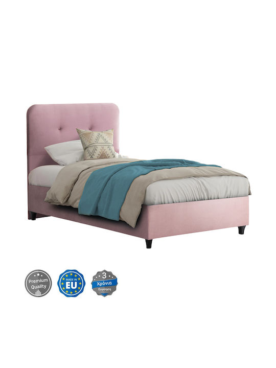 Dolores Κρεβάτι Μονό Επενδυμένο με Ύφασμα Σάπιο Μήλο με Τάβλες για Στρώμα 90x200cm