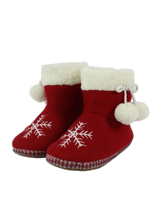 Χριστουγεννιάτικες παιδικές παντόφλες με γούνινη επένδυση σε κόκκινο
