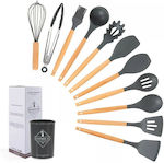 Plastic Cooking Utensil Set with Base Gray 11pcs