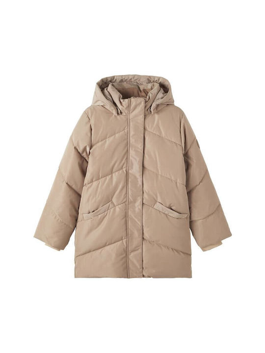 Name It Kids Quilted Jacket Long Hooded Beige