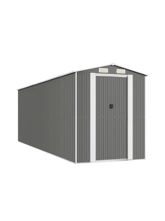 Metallic Galvanized Garden Warehouse with Double-Leaf Door & Air Vent Light Grey L1.92xW6.06xH2.23cm