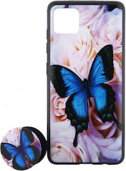 Case with Popsocket Blue Butterfly in Roses Back Cover for Huawei Y5P