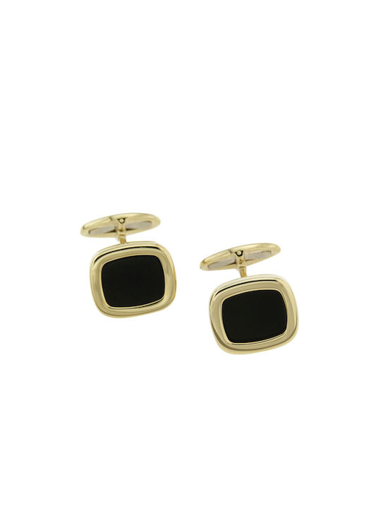 Cufflinks in gold 14K Rectangular shiny with onyx