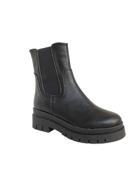 Γυναικεία Μποτάκια, Chelsea Booties, Zizel 12300.BL Μαύρο Δέρμα