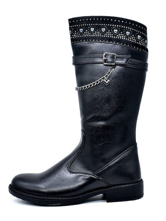Anatomical Leather Kids Boots with Zipper Black