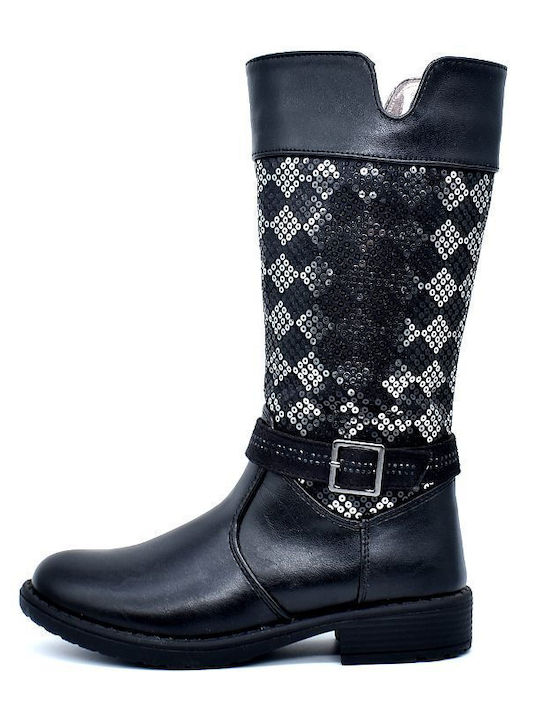 Asso Kids Leather Anatomic Boots with Zipper Black