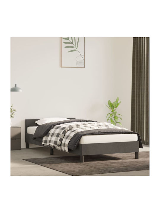Single Bed Upholstered with Dark Gray Fabric Su...