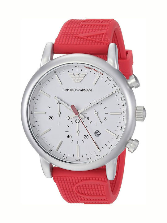Emporio Armani Men's Watch 46mm Chronograph Battery with Red Rubber Strap
