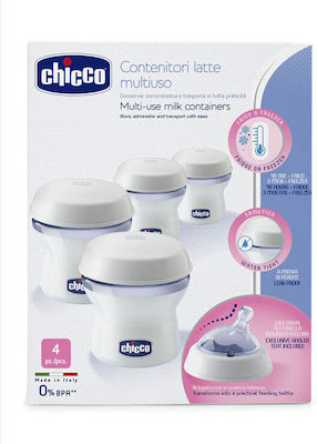 Chicco Multi-use Milk Containers Natural Feeling Δοχεία Αποθήκευσης Μητρικού Γάλακτος 150ml 4τμχ