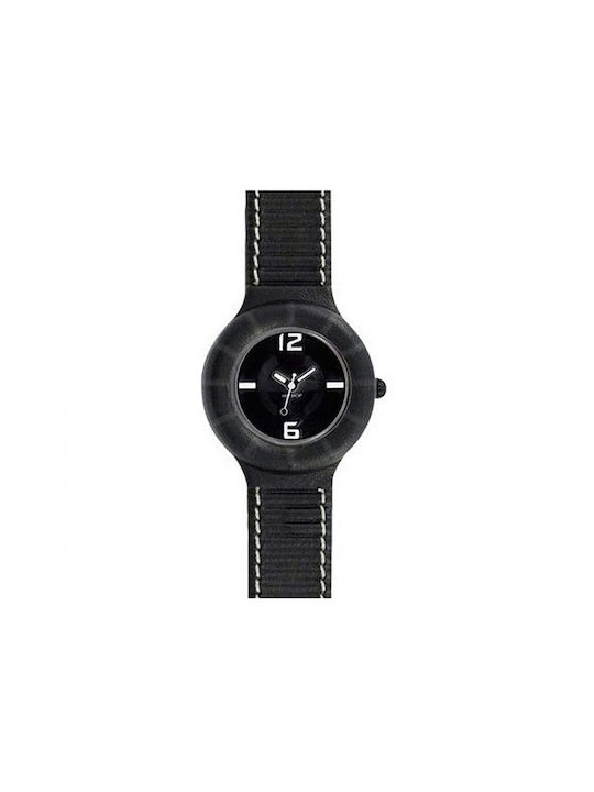 HipHop Leather Watch with Black Leather Strap