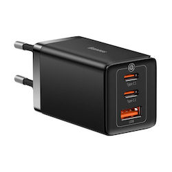 Baseus Încărcător Fără Cablu GaN cu Port USB-A și 2 Porturi USB-C 65W Încărcare rapidă 3.0 Negruς (GaN5 Pro)