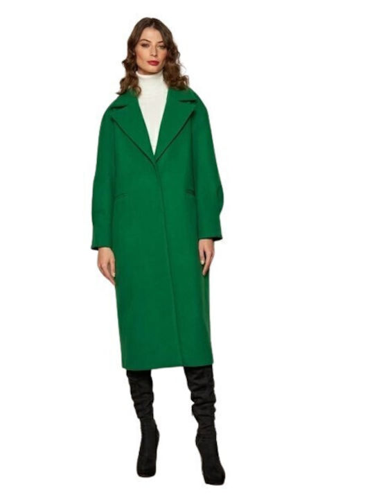 Desiree Γυναικείο Πράσινο Παλτό με Κουμπιά