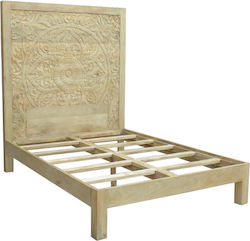 Super Double Bed Wooden with Slats Beige 160x210cm