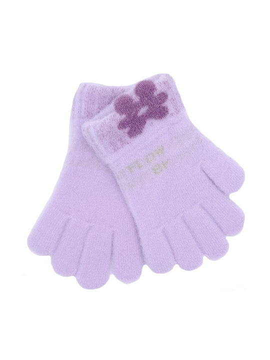 Kids Knitted Shiny Gloves with Lilac Flower