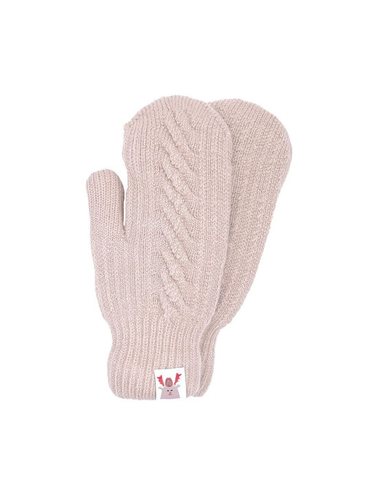Solid Color Teen Knitted Gloves with Inner Fur Beige