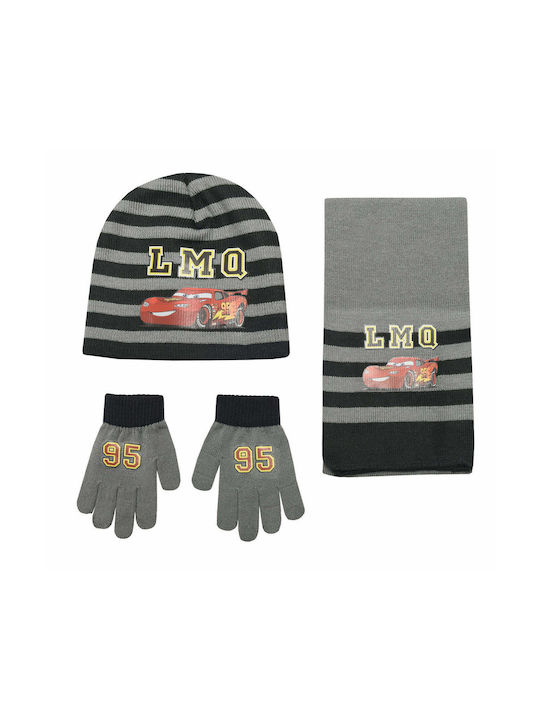 Stamion Cars Kids Beanie Set with Scarf & Gloves Knitted Grey Black