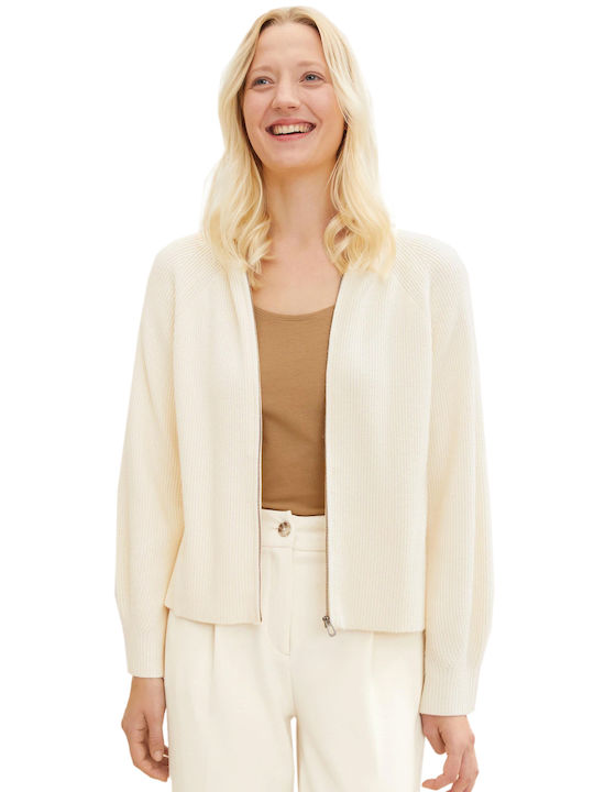 Tom Tailor Women's Knitted Cardigan with Zipper Soft Buttercream