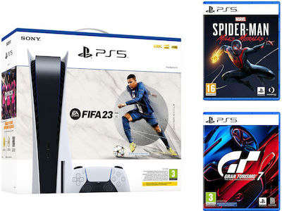 Sony PlayStation 5 with FIFA 23 (Voucher) & Gran Turismo 7 & Spiderman:Miles Morales