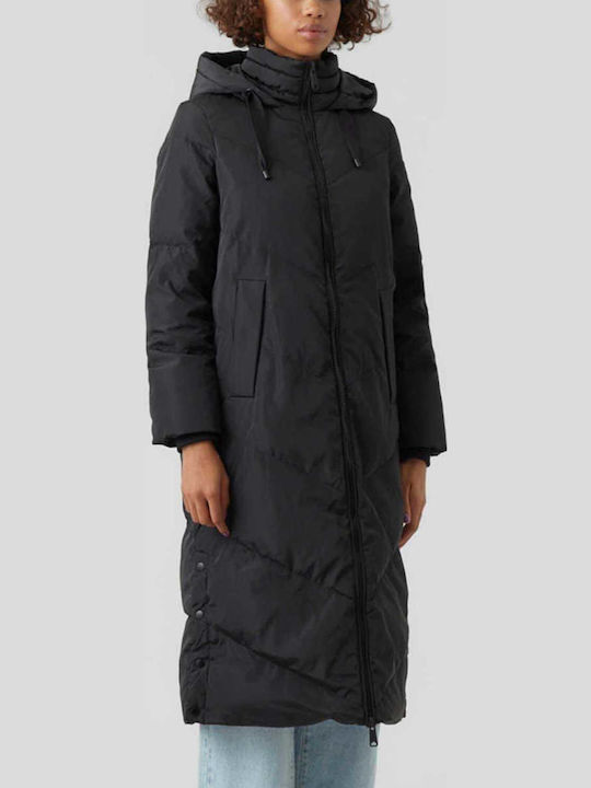 Lang Damen Puffer Jacke für Winter Schwarz
