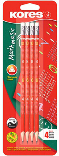 Kores Mathmagic Σετ 4 Μολύβια HB με Γόμα Κόκκινα
