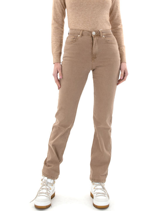High Waist Women's Jean Pants in Straight Leg Style Brown