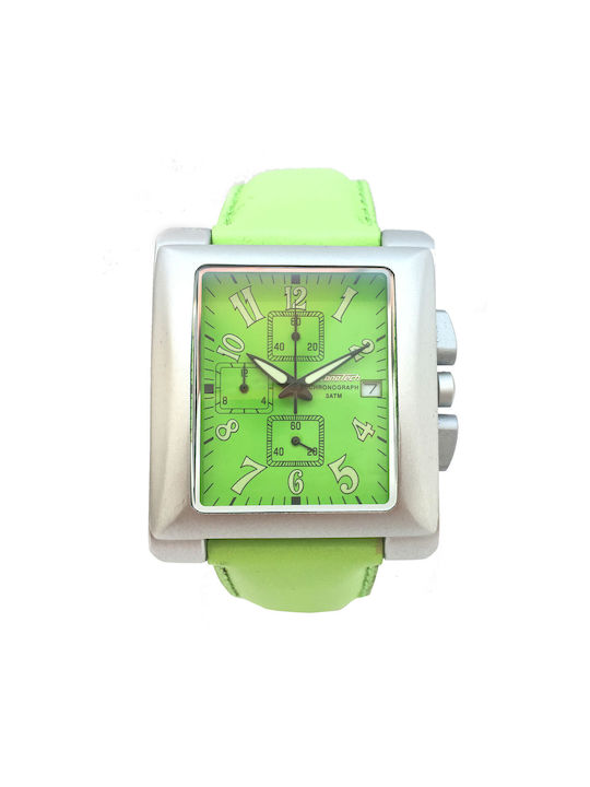 Chronotech Watch Battery with Green Leather Strap