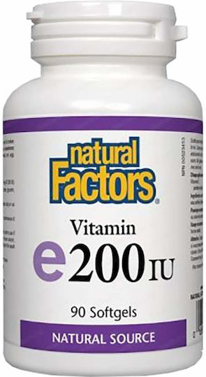 Natural Factors Vitamin E Витамин D-алфа-токоферол за Кожата & Антиоксидантно действие 200иу 100мг 90 софтджел