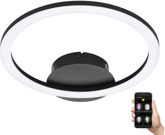 Eglo Parrapos-Z Smart Πλαφονιέρα Οροφής 34εκ. Μαύρη με Ενσωματωμένο LED και Τηλεχειριστήριο