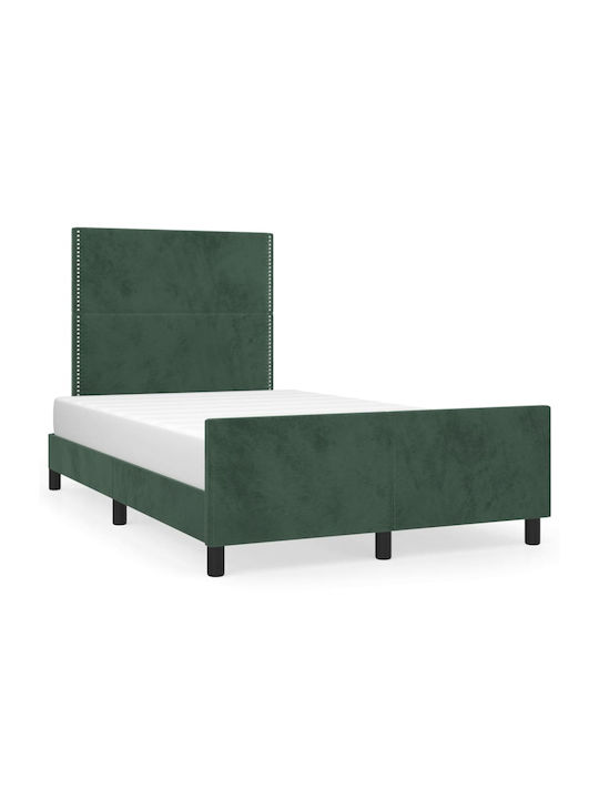 Semi-Double Fabric Upholstered Bed Dark green with Slats for Mattress 120x200cm