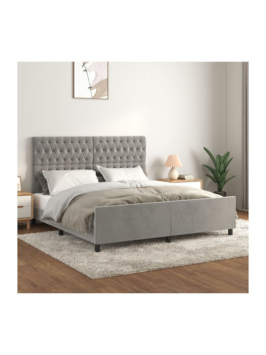Pat King Size Tapițat cu Material Gri Deschis P...
