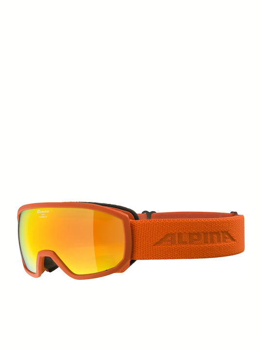 Alpina Scarabeo Q-Lite Ski- & Snowboardbrille Kinder Rot mit Linse Spiegel in Orange Farbe