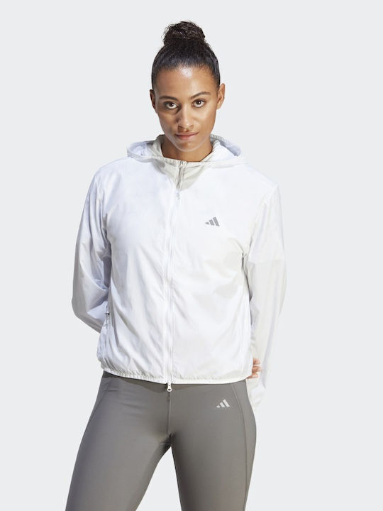 adidas Run It Women's Running Short Puffer Jacket Windproof for Spring or  Autumn with Hood White HR9912
