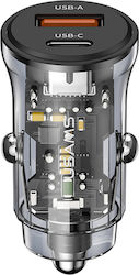 Usams C32 CC164 Зарядно за кола с Портове 1xUSB-A 1xType-C и Кабел Type-C