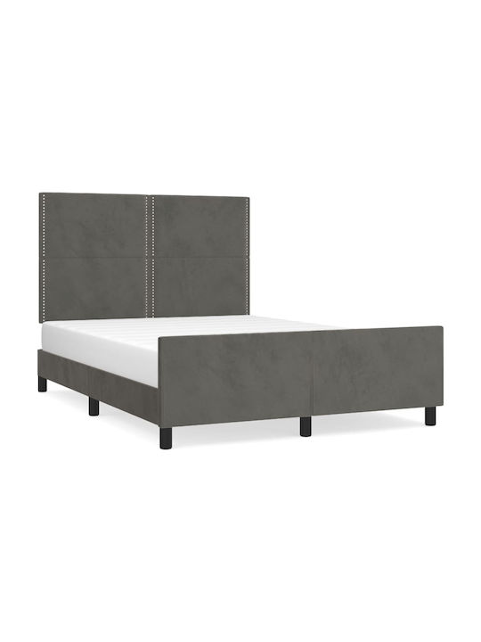 Double Bed Padded with Fabric with Slats Σκούρο Γκρι 140x200cm
