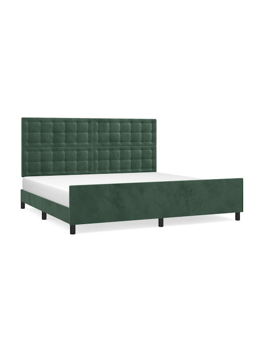 Κρεβάτι King Size Επενδυμένο με Ύφασμα Σκούρο Πράσινο για Στρώμα 200x200cm