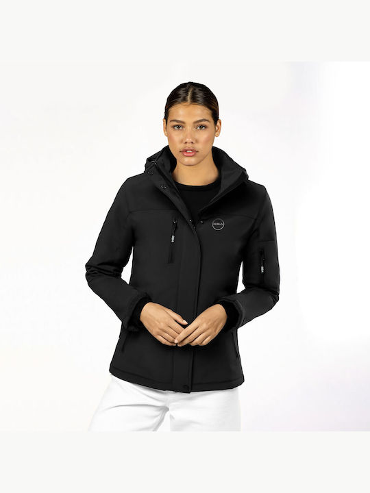 GSA Hydro Women's Short Sports Softshell Jacket Waterproof and Windproof for Winter with Hood Black