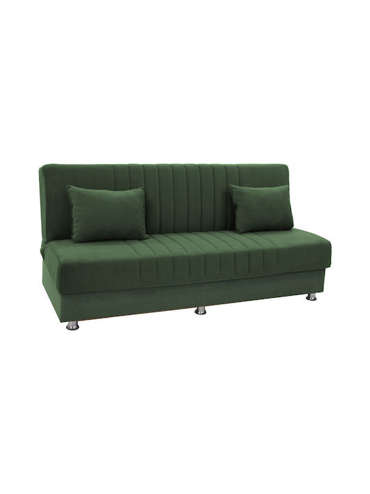 Romina Three-Seater Fabric Sofa Bed with Storage Space Velvet green 180x75cm