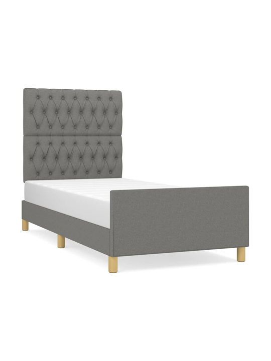 Single Bed Padded with Fabric with Slats Γκρι Σκούρο 100x200cm