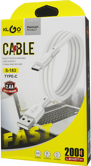 KLGO S183 USB 2.0 Cable USB-C Male - USB-A White 2m